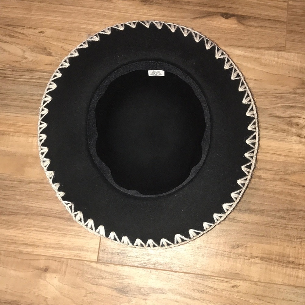 Black Wool Hat with cream rope detail
